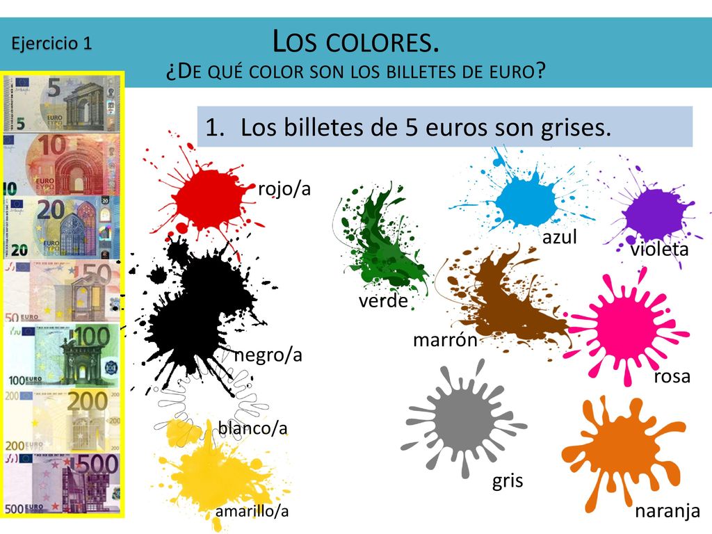 Los colores. ¿De qué color son los billetes de euro