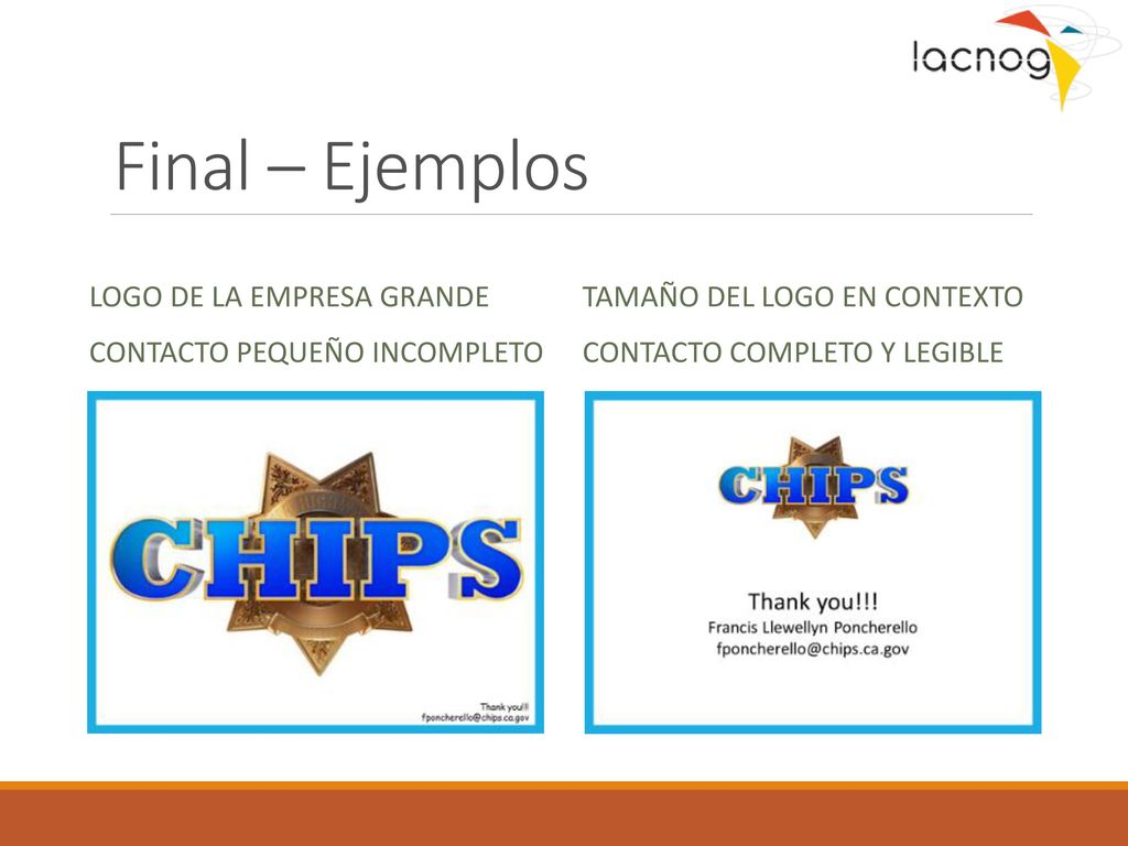 Final – Ejemplos Logo de la empresa grande Contacto pequeño incompleto