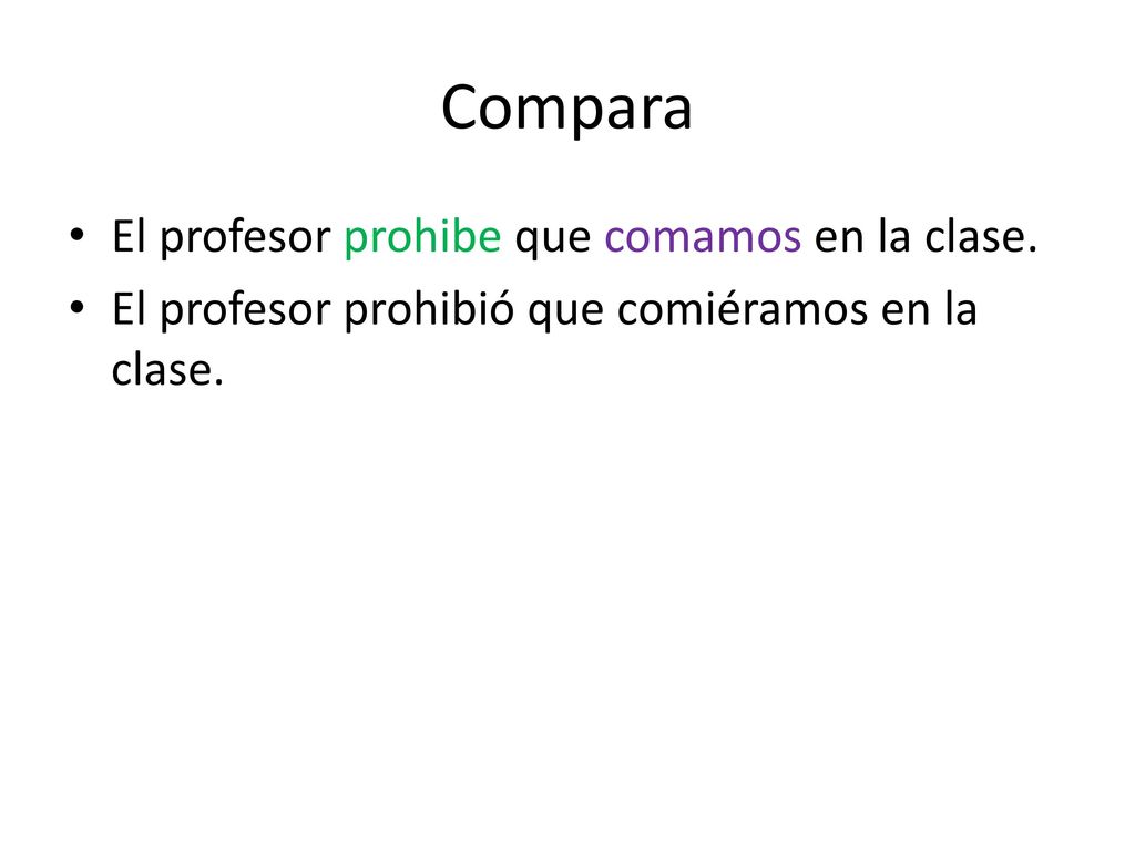 Compara El profesor prohibe que comamos en la clase.