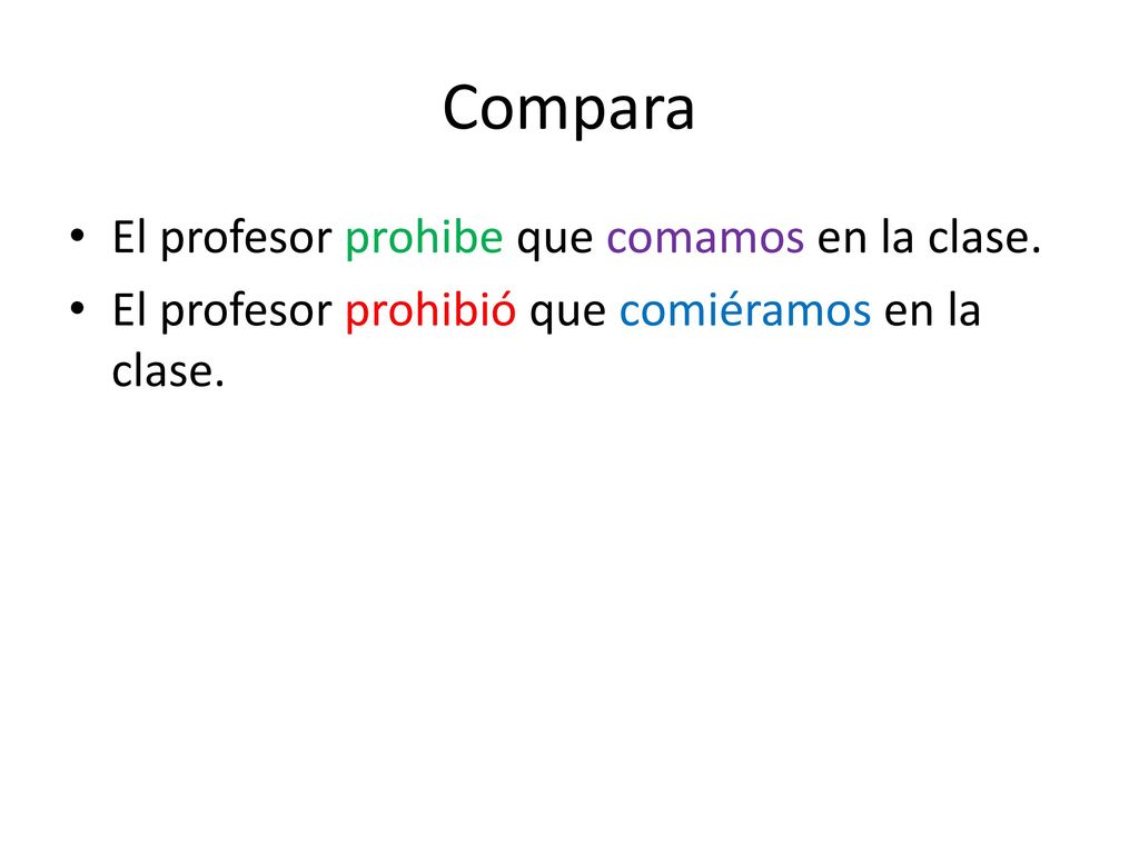 Compara El profesor prohibe que comamos en la clase.
