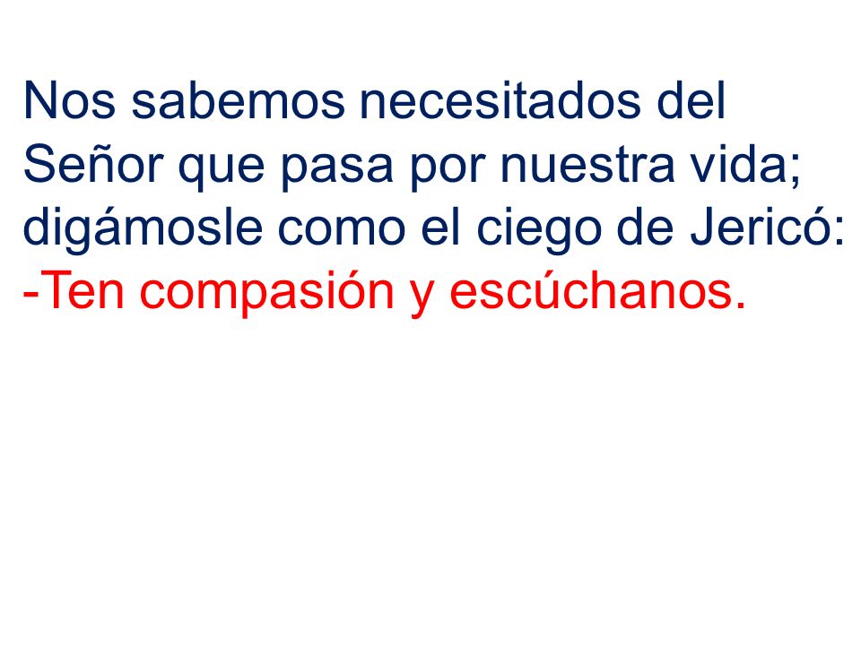 Nos sabemos necesitados del Señor que pasa por nuestra vida; digámosle como el ciego de Jericó:
