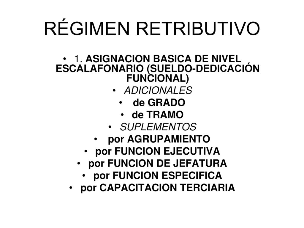 RÉGIMEN RETRIBUTIVO 1. ASIGNACION BASICA DE NIVEL ESCALAFONARIO (SUELDO-DEDICACIÓN FUNCIONAL) ADICIONALES.