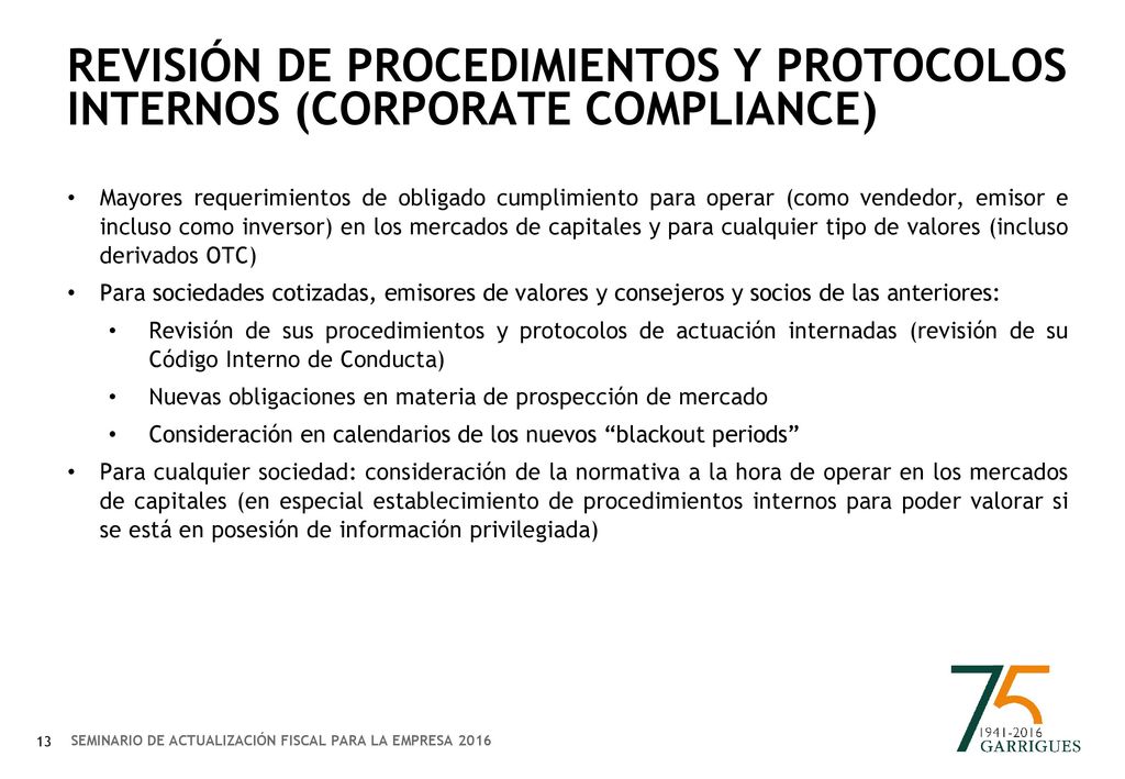 Revisión de procedimientos y protocolos internos (corporate compliance)