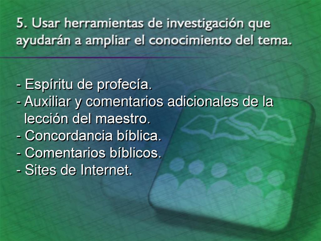 - Espíritu de profecía. - Auxiliar y comentarios adicionales de la. lección del maestro. - Concordancia bíblica.