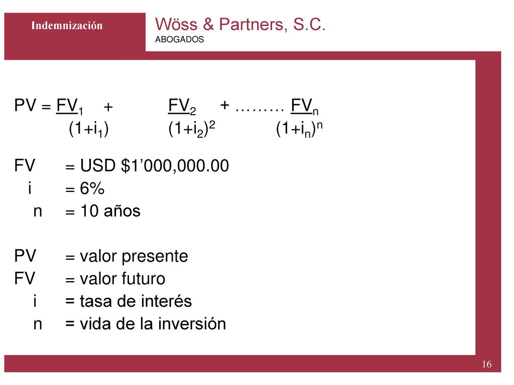 PV = FV1 + FV2 + ……… FVn (1+i1) (1+i2)2 (1+in)n FV = USD $1’000,000.00