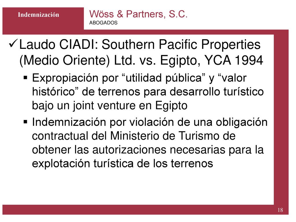 Indemnización Laudo CIADI: Southern Pacific Properties (Medio Oriente) Ltd. vs. Egipto, YCA