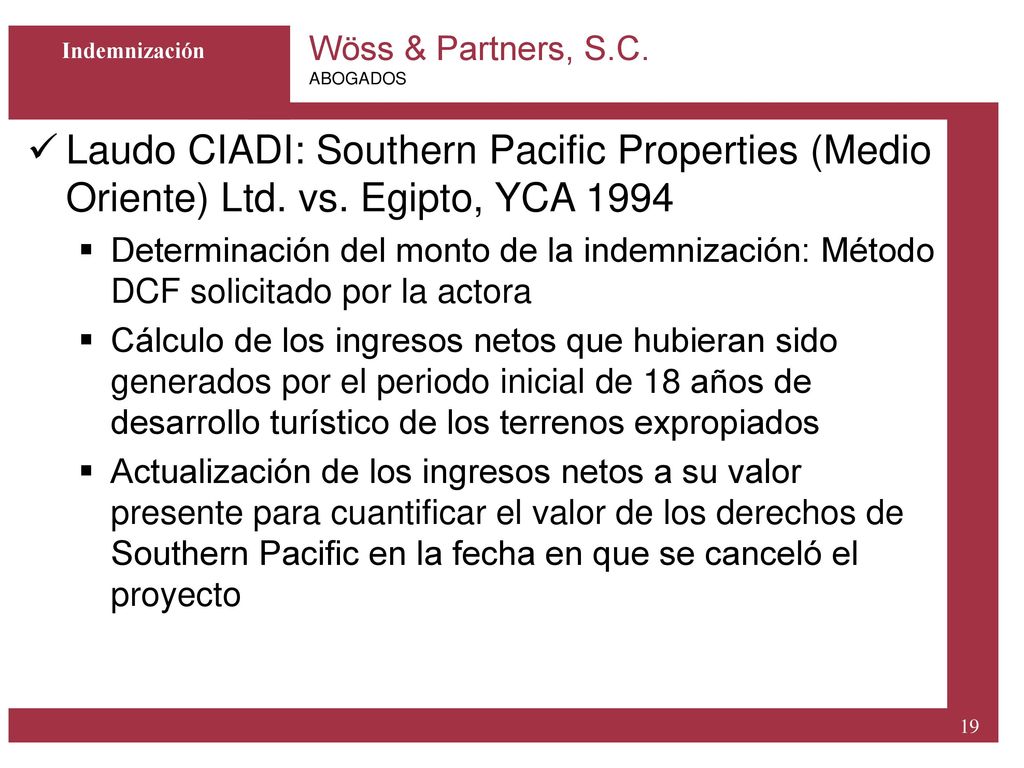 Indemnización Laudo CIADI: Southern Pacific Properties (Medio Oriente) Ltd. vs. Egipto, YCA
