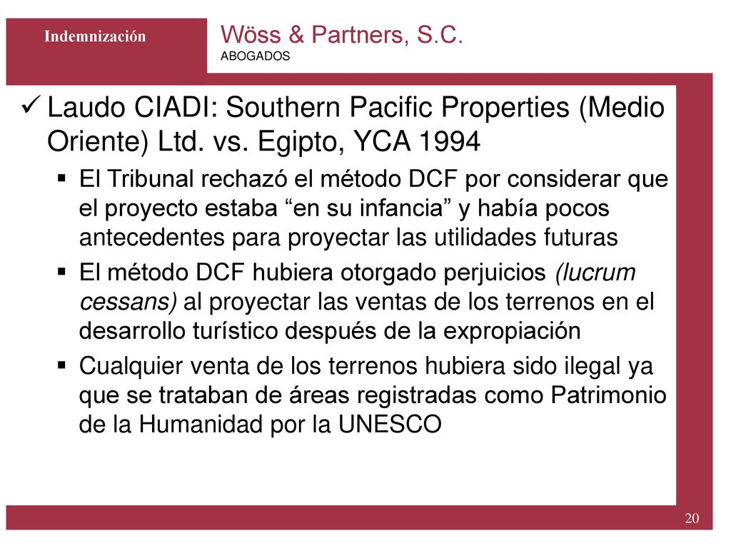 Indemnización Laudo CIADI: Southern Pacific Properties (Medio Oriente) Ltd. vs. Egipto, YCA