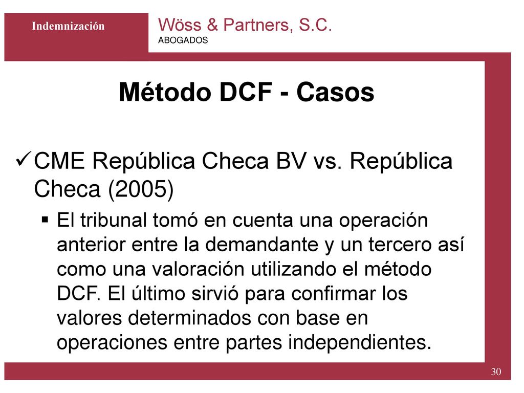 Método DCF - Casos CME República Checa BV vs. República Checa (2005)