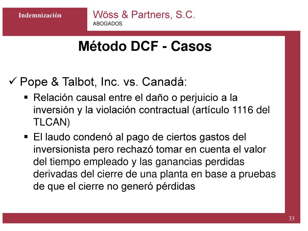 Método DCF - Casos Pope & Talbot, Inc. vs. Canadá: