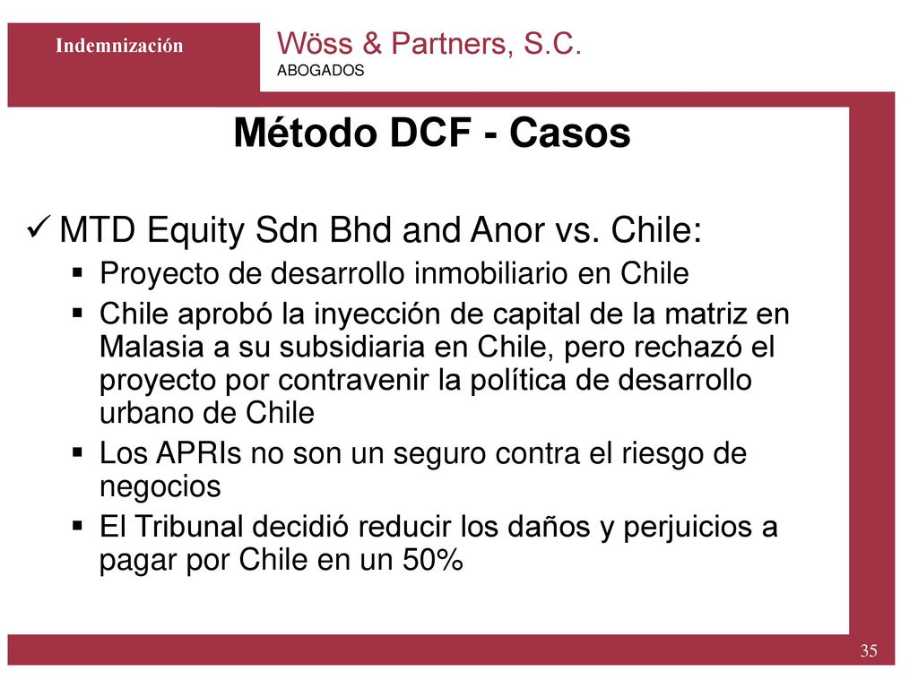Método DCF - Casos MTD Equity Sdn Bhd and Anor vs. Chile: