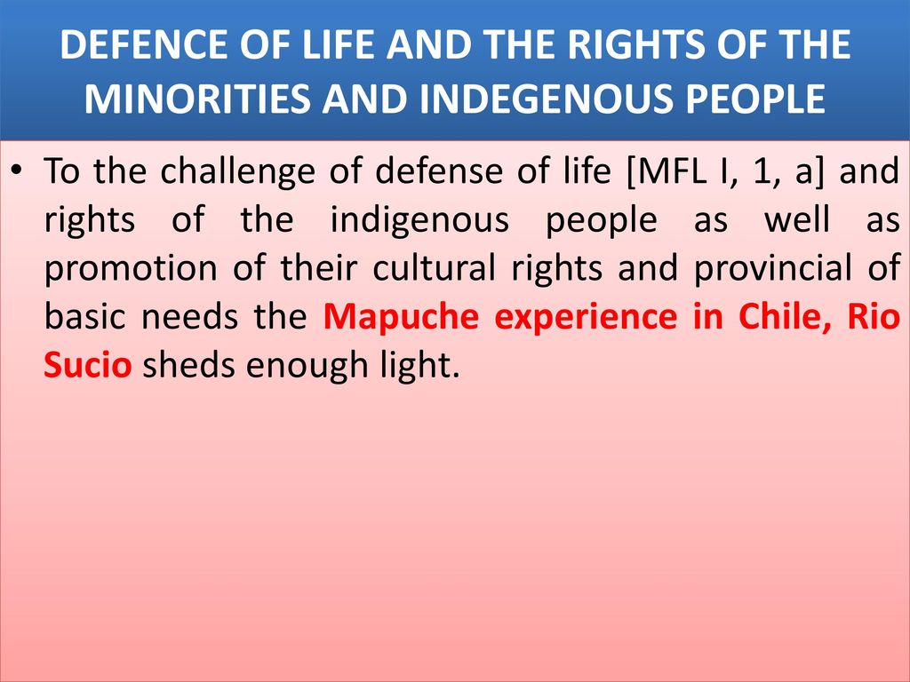 DEFENCE OF LIFE AND THE RIGHTS OF THE MINORITIES AND INDEGENOUS PEOPLE