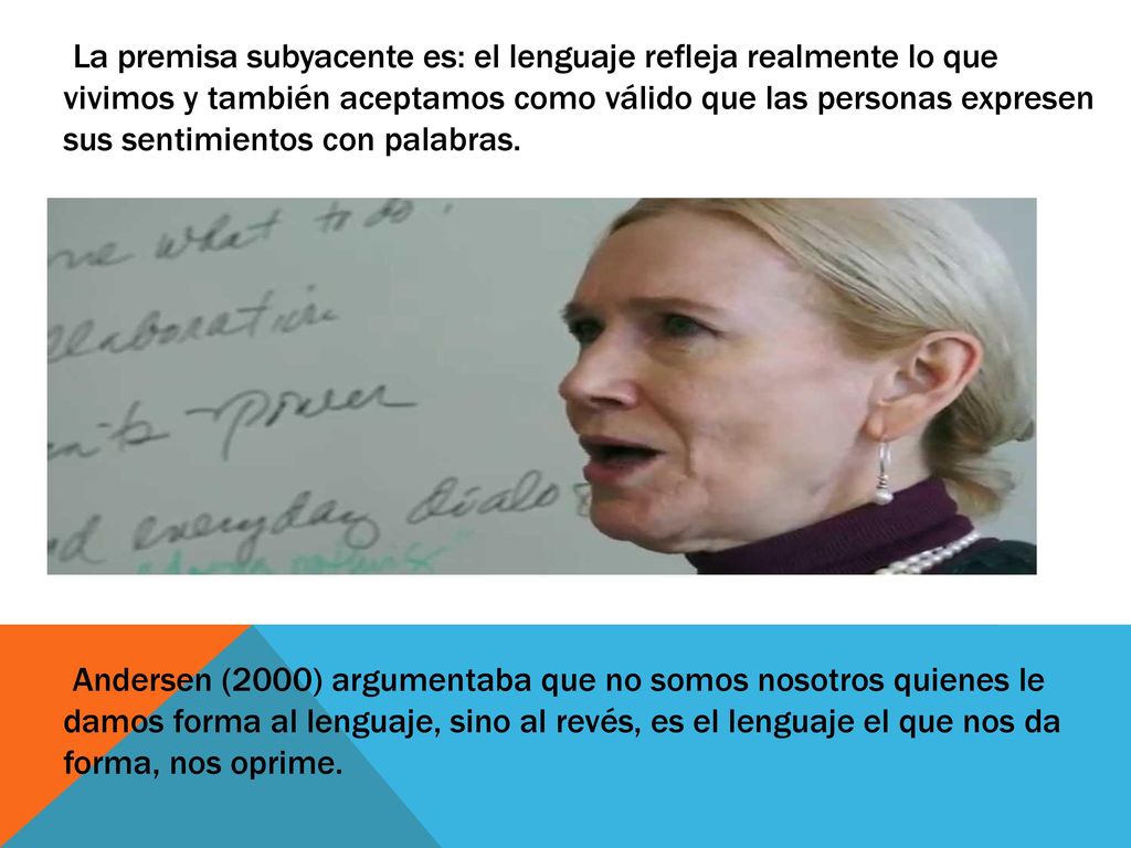 La premisa subyacente es: el lenguaje refleja realmente lo que vivimos y también aceptamos como válido que las personas expresen sus sentimientos con palabras.
