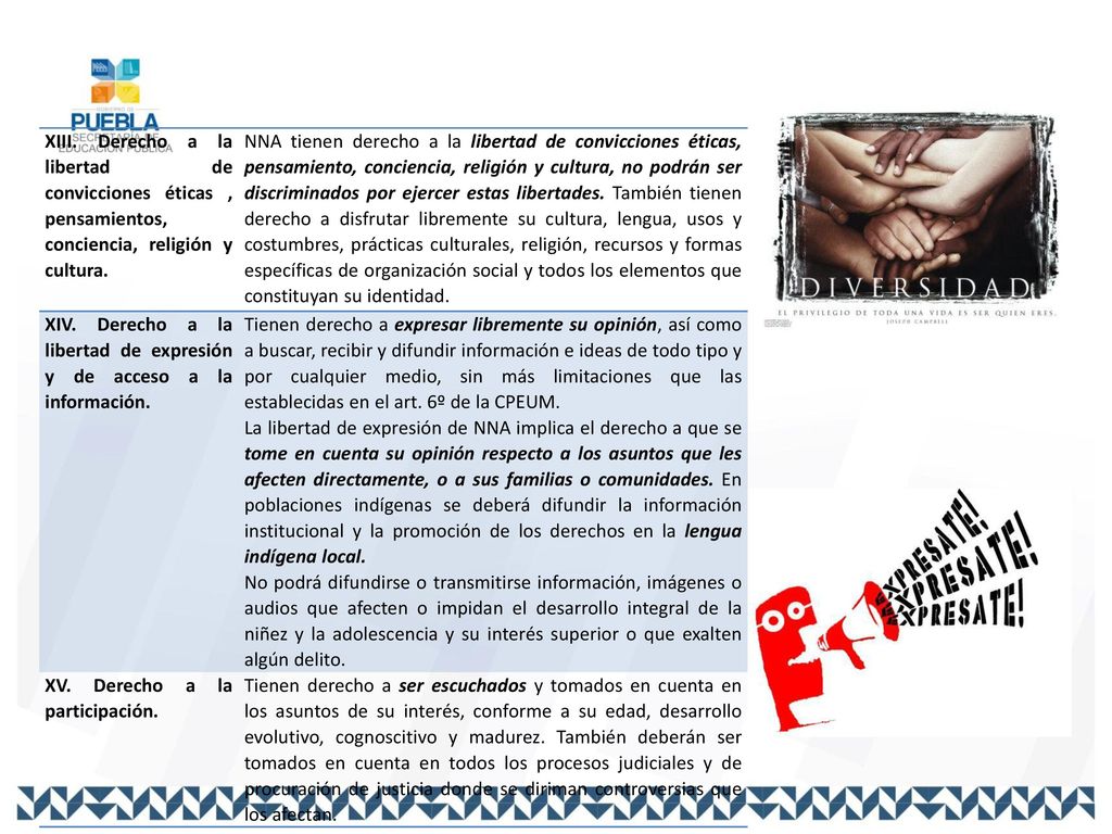 XIII. Derecho a la libertad de convicciones éticas , pensamientos, conciencia, religión y cultura.