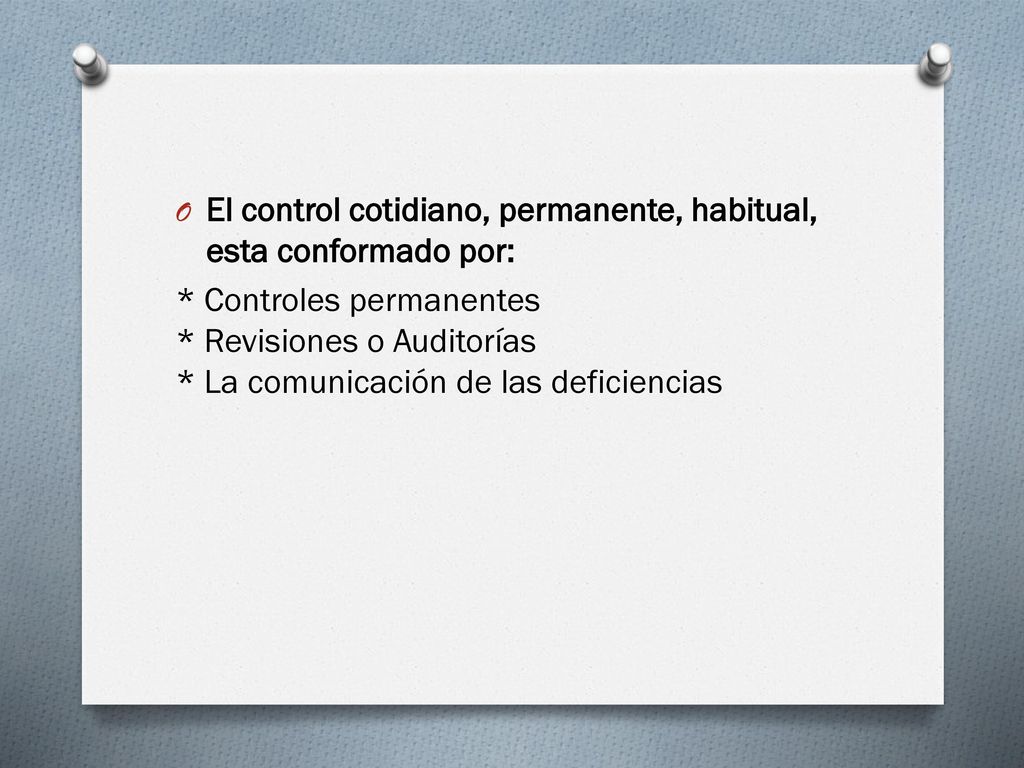 El control cotidiano, permanente, habitual, esta conformado por: