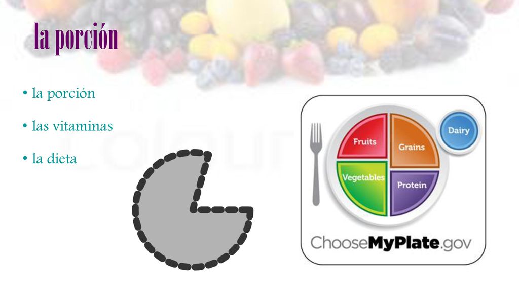 la porción la porción las vitaminas la dieta