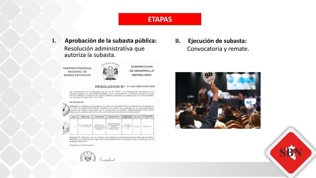 ETAPAS I. Aprobación de la subasta pública: II. Ejecución de subasta: