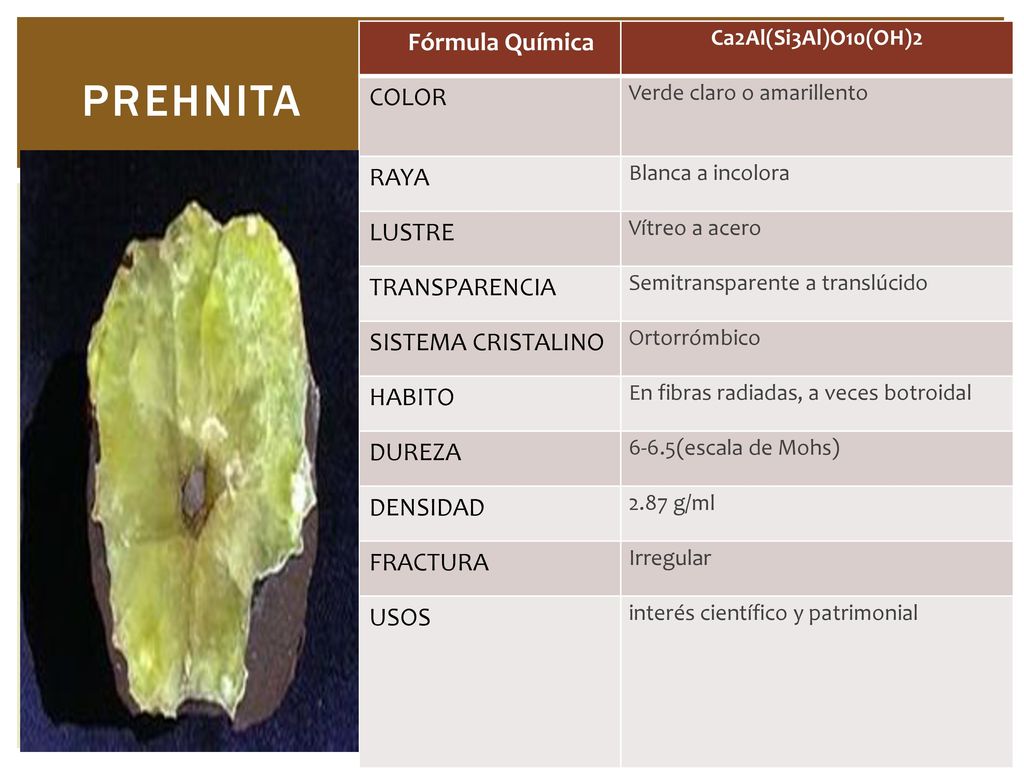 PREHNITA Fórmula Química COLOR RAYA LUSTRE TRANSPARENCIA