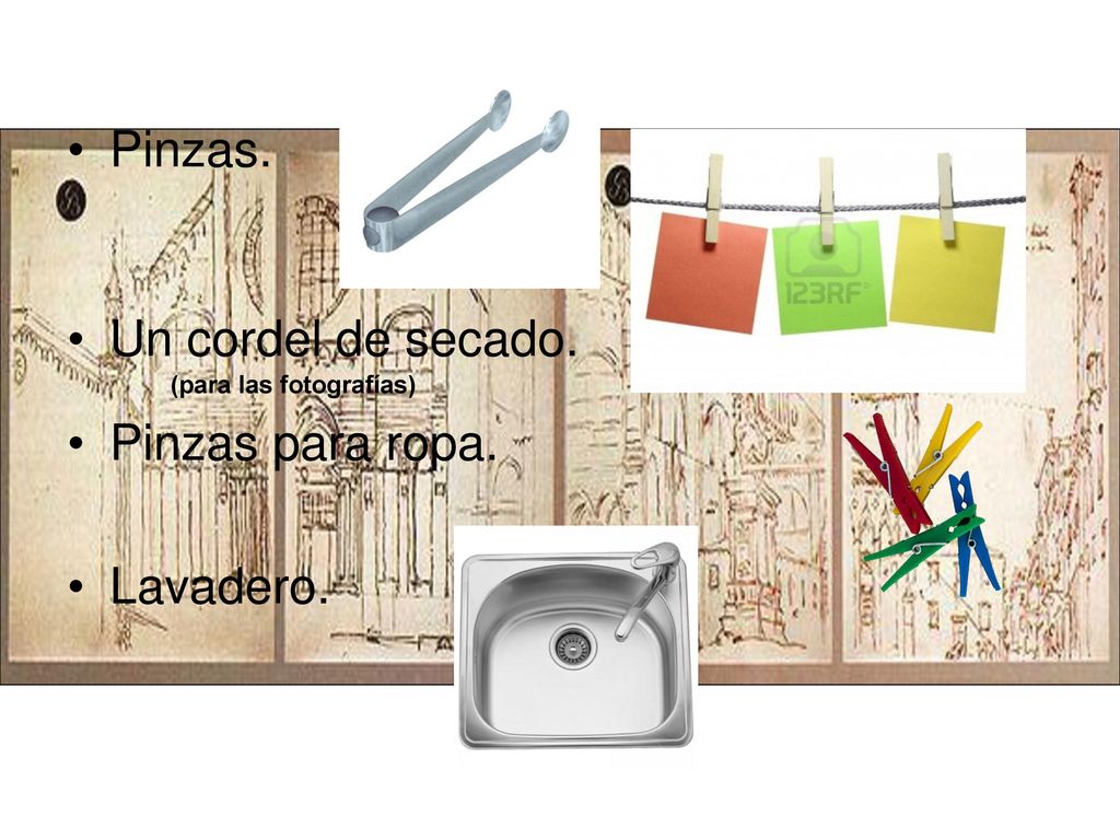 Pinzas. Un cordel de secado. Pinzas para ropa. Lavadero.
