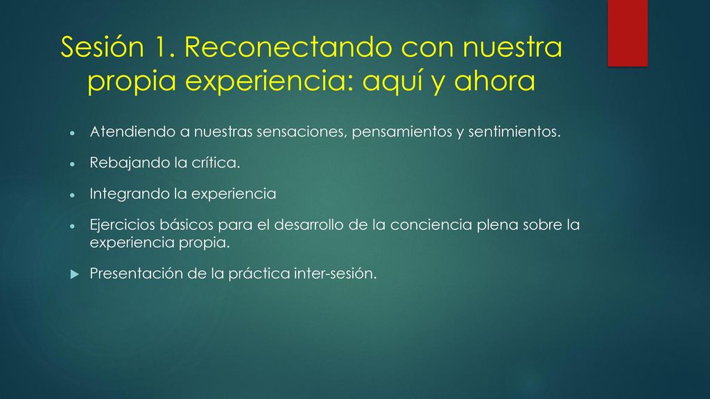 Sesión 1. Reconectando con nuestra propia experiencia: aquí y ahora