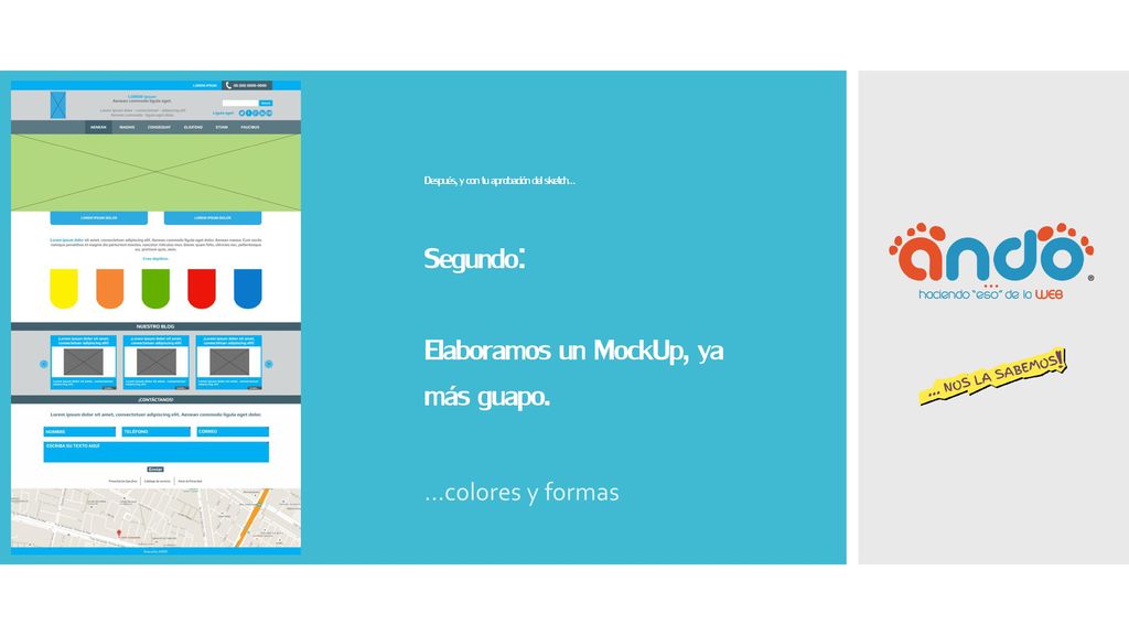 Después, y con tu aprobación del sketch… Segundo: Elaboramos un MockUp, ya más guapo.