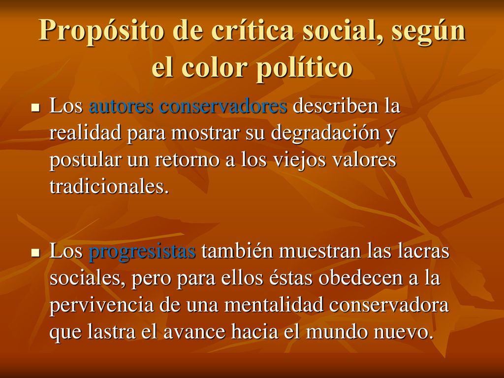 Propósito de crítica social, según el color político