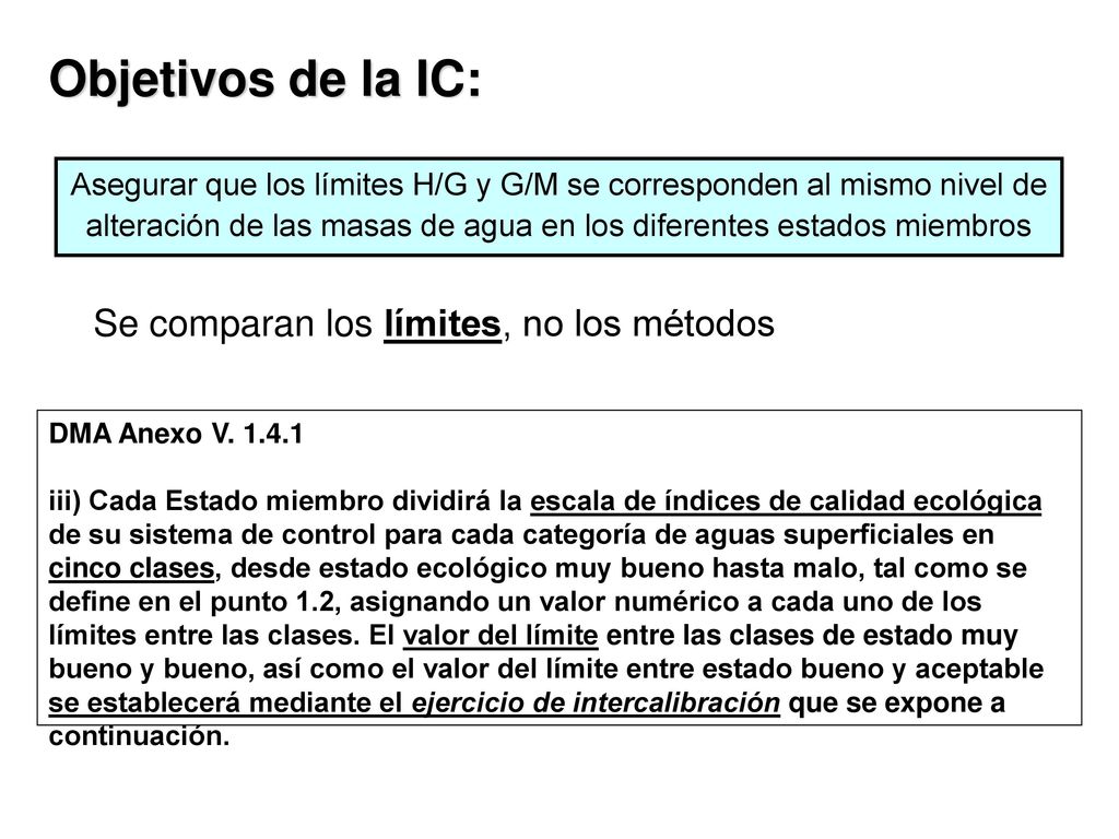 Objetivos de la IC: Se comparan los límites, no los métodos