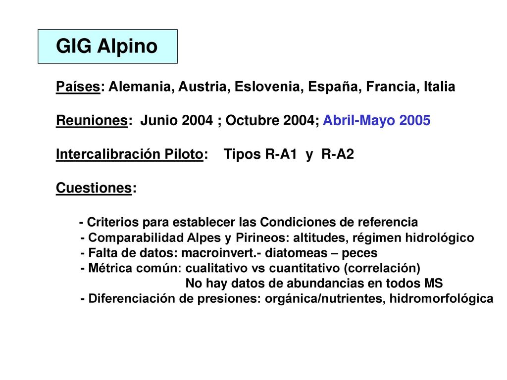 GIG Alpino Países: Alemania, Austria, Eslovenia, España, Francia, Italia. Reuniones: Junio 2004 ; Octubre 2004; Abril-Mayo