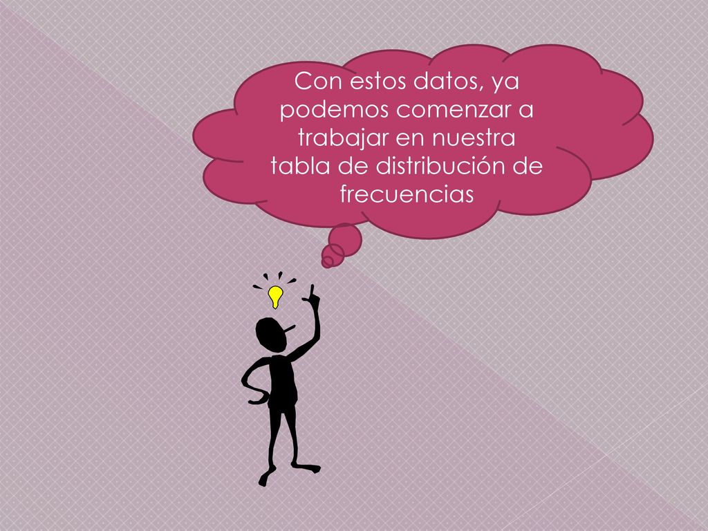 Con estos datos, ya podemos comenzar a trabajar en nuestra tabla de distribución de frecuencias