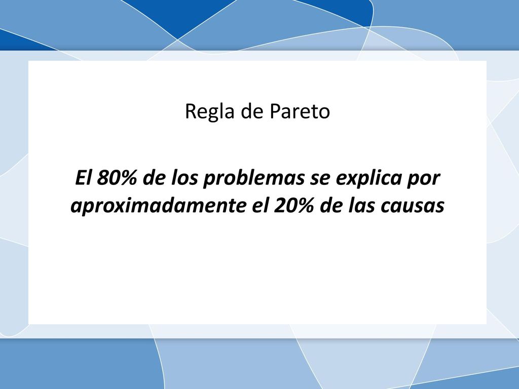 Regla de Pareto El 80% de los problemas se explica por aproximadamente el 20% de las causas