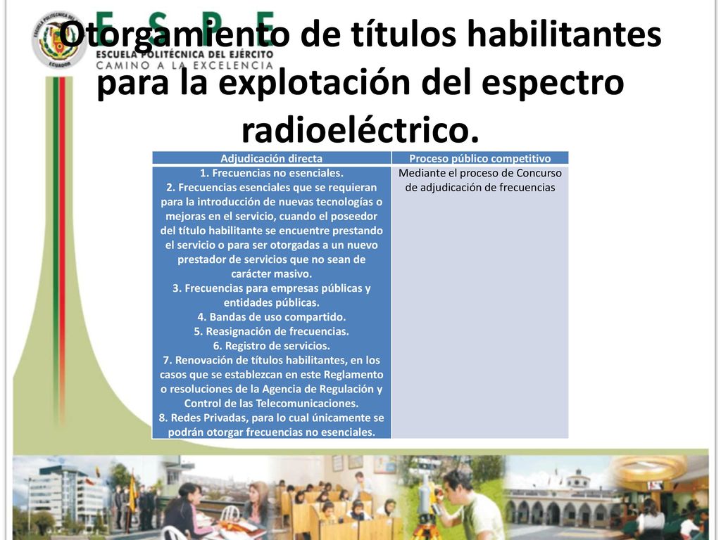 Otorgamiento de títulos habilitantes para la explotación del espectro radioeléctrico.