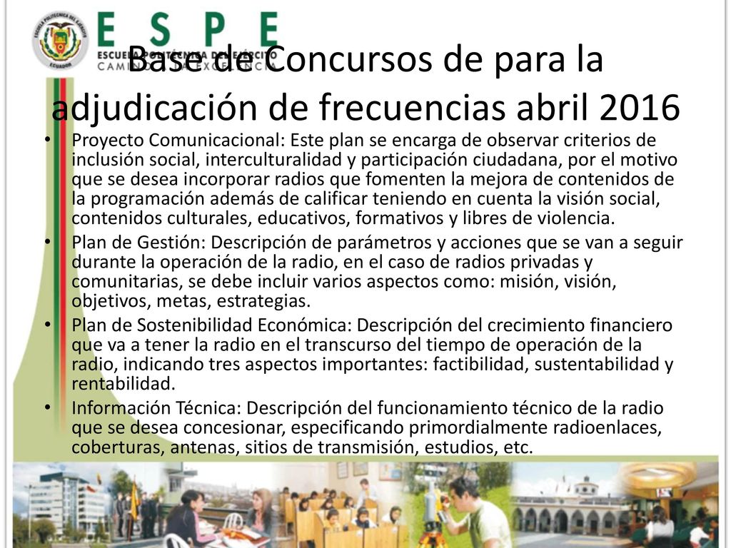 Base de Concursos de para la adjudicación de frecuencias abril 2016