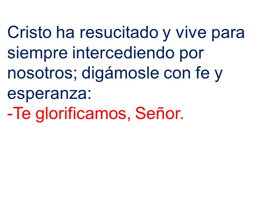 Cristo ha resucitado y vive para siempre intercediendo por nosotros; digámosle con fe y esperanza:
