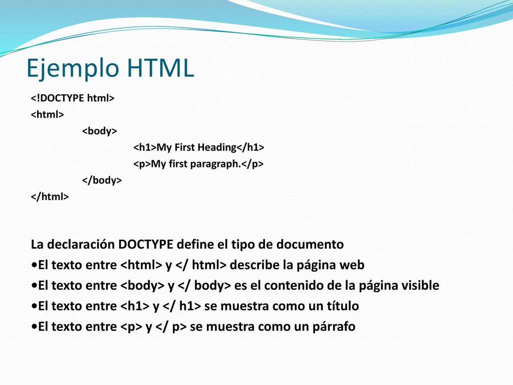 Ejemplo HTML La declaración DOCTYPE define el tipo de documento