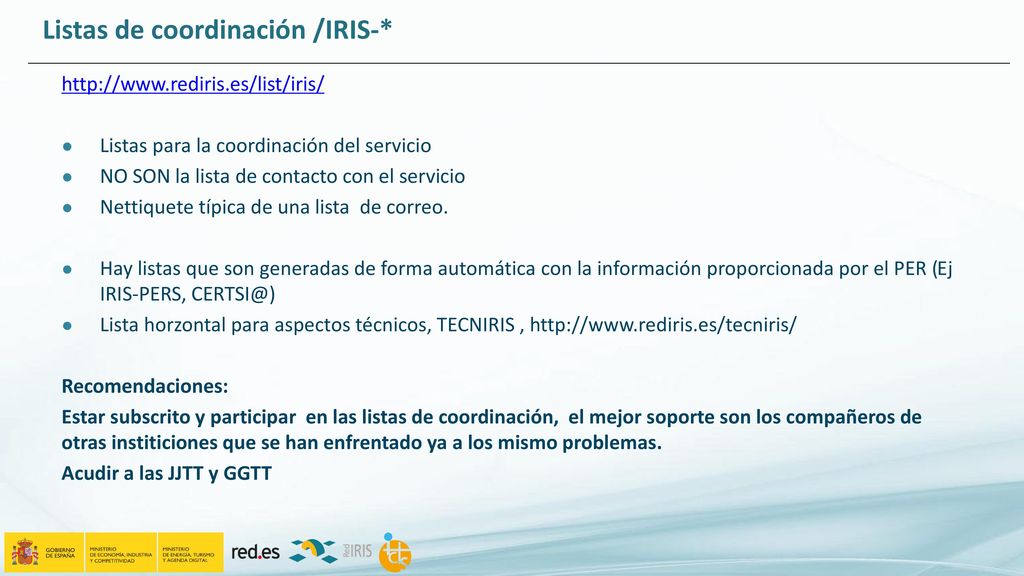 Listas de coordinación /IRIS-*