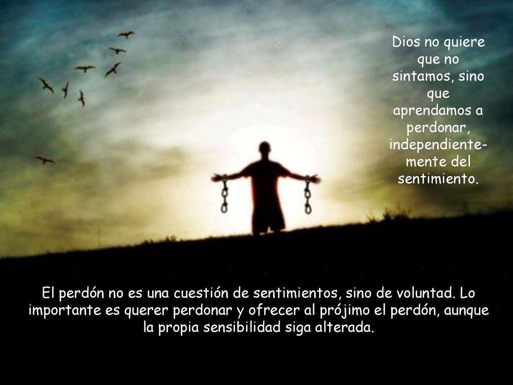 Dios no quiere que no sintamos, sino que aprendamos a perdonar, independiente-mente del sentimiento.