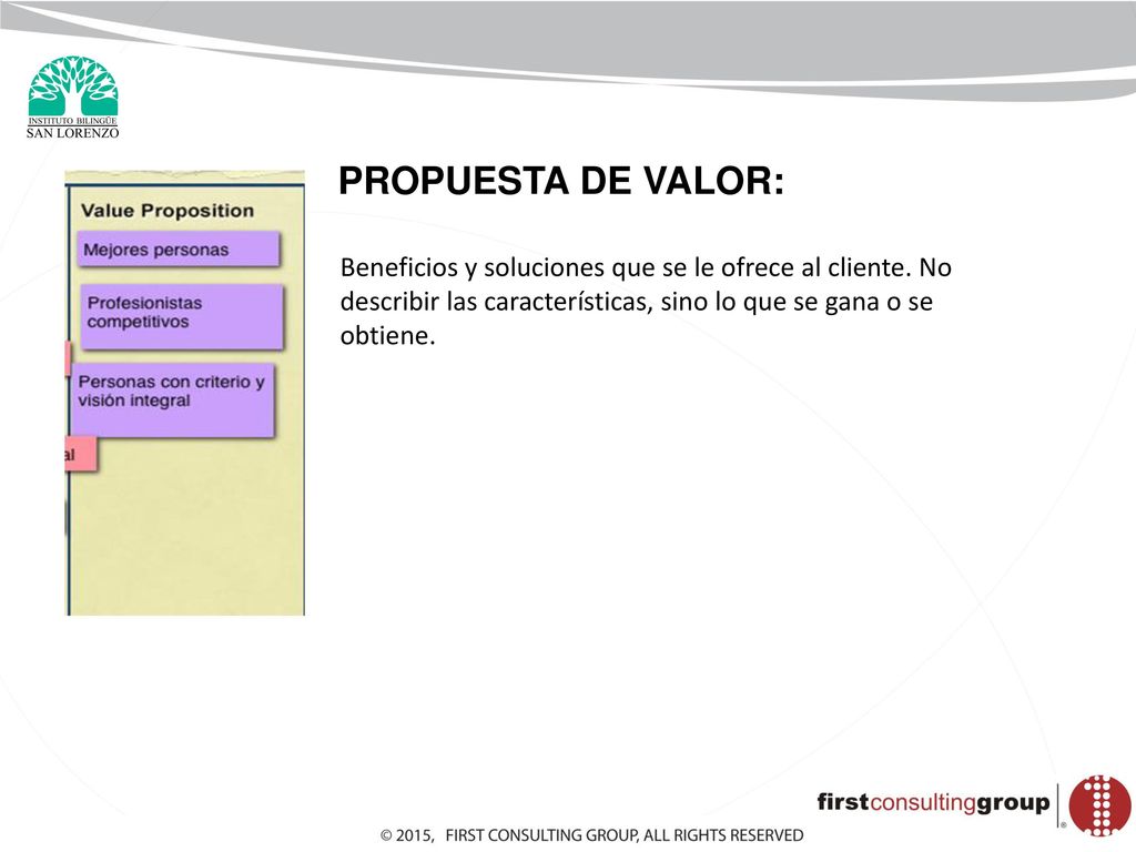 PROPUESTA DE VALOR: Beneficios y soluciones que se le ofrece al cliente.