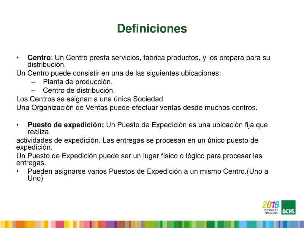 Definiciones Centro: Un Centro presta servicios, fabrica productos, y los prepara para su distribución.