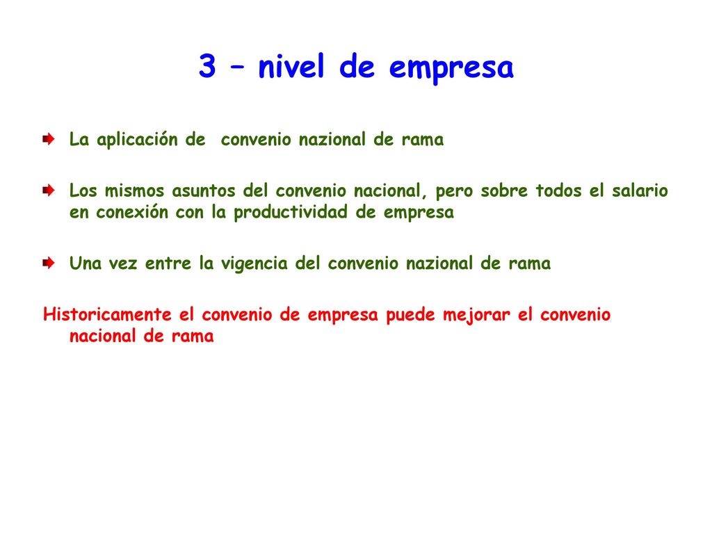 3 – nivel de empresa La aplicación de convenio nazional de rama