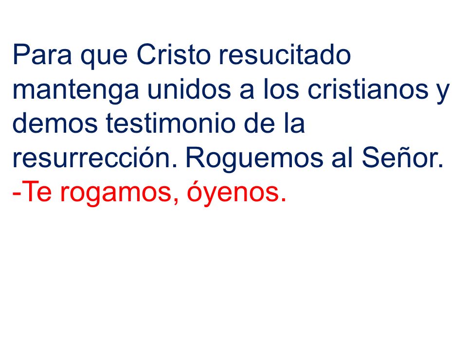 Para que Cristo resucitado mantenga unidos a los cristianos y demos testimonio de la resurrección. Roguemos al Señor.