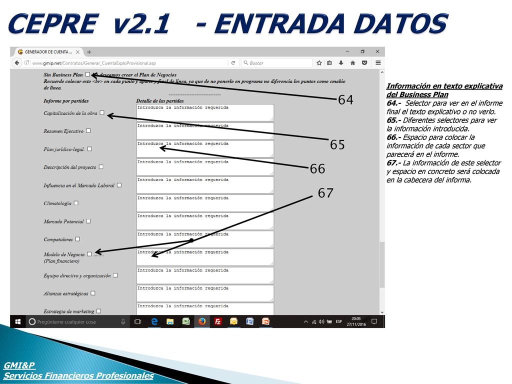 CEPRE v2.1 - ENTRADA DATOS Información en texto explicativa del Business Plan.