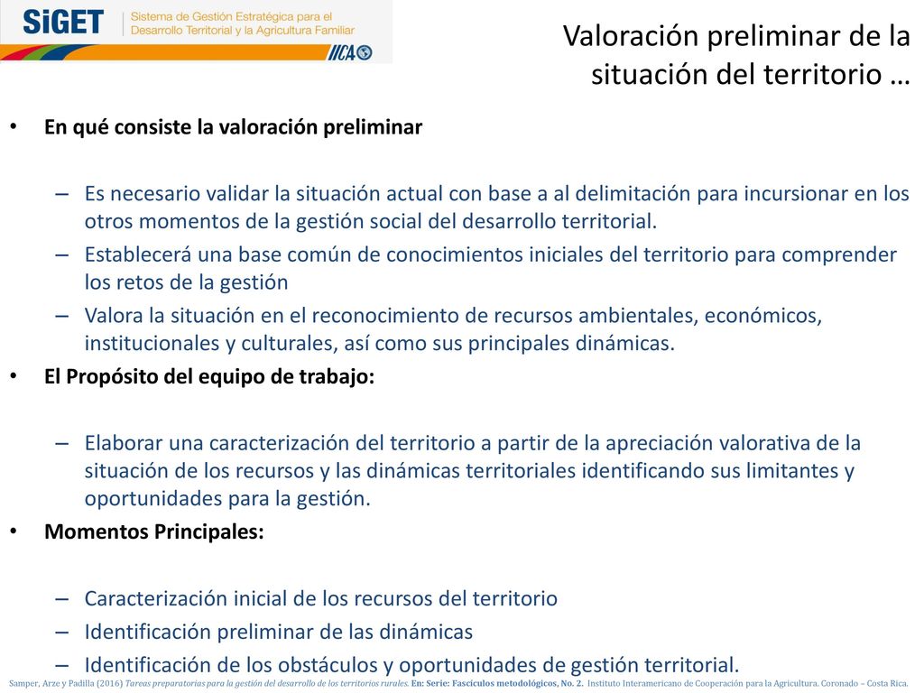 Valoración preliminar de la situación del territorio …