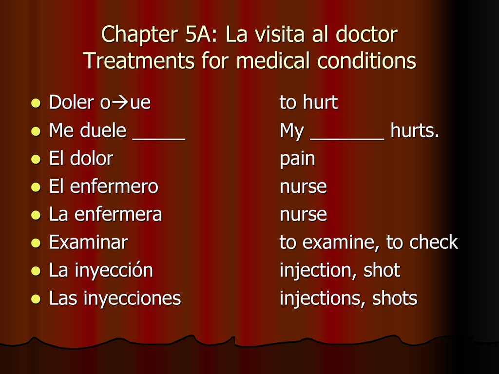 Chapter 5A: La visita al doctor Treatments for medical conditions