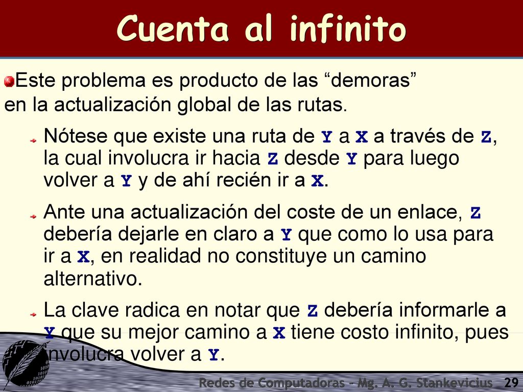 Cuenta al infinito Este problema es producto de las demoras en la actualización global de las rutas.