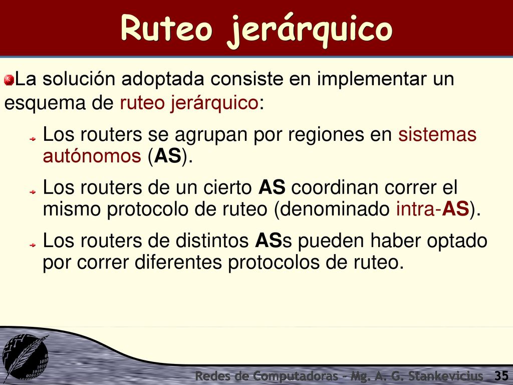 Ruteo jerárquico La solución adoptada consiste en implementar un esquema de ruteo jerárquico: