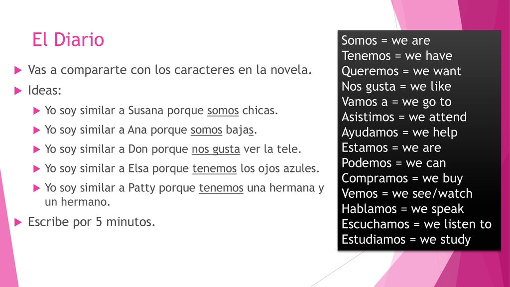 El Diario Somos = we are Tenemos = we have Queremos = we want