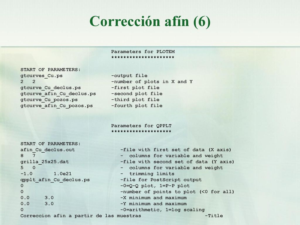 Corrección afín (6) Parameters for PLOTEM *********************