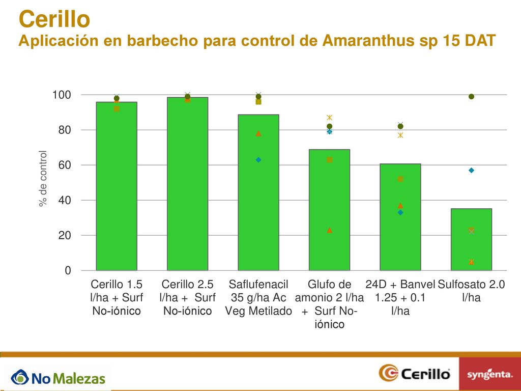 Cerillo Aplicación en barbecho para control de Amaranthus sp 15 DAT