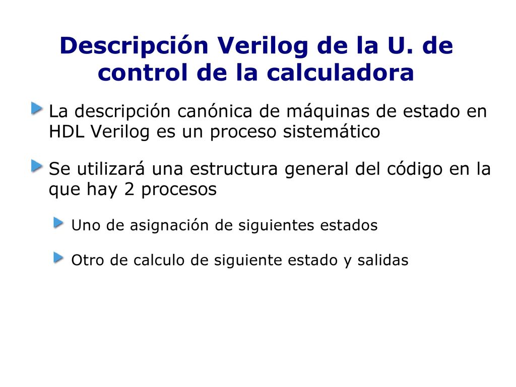 Descripción Verilog de la U. de control de la calculadora