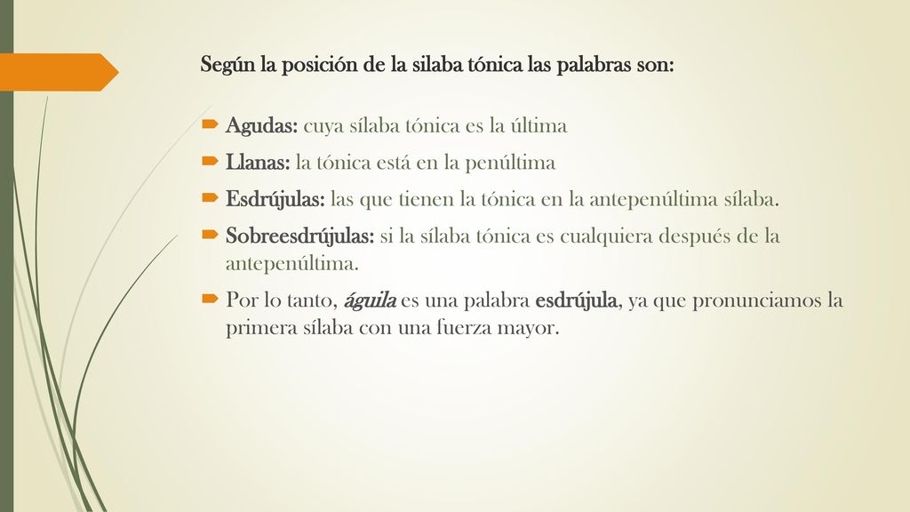 Según la posición de la silaba tónica las palabras son: